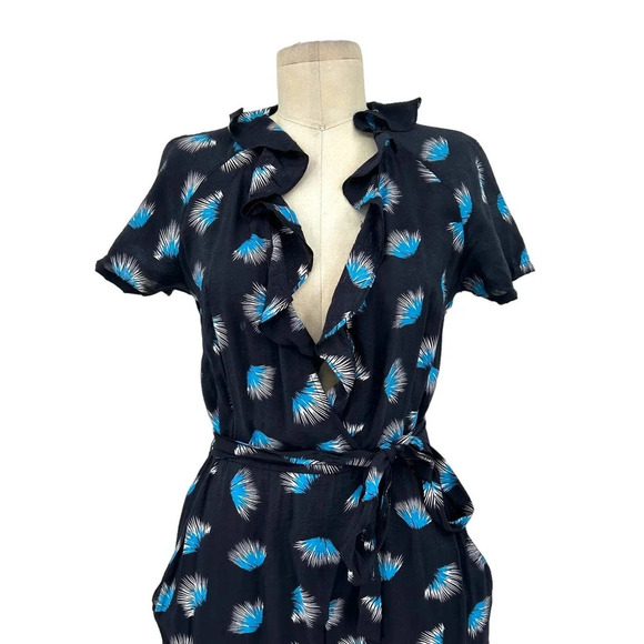 Whistles Coral Print Frill Jumpsuit Black Blue Size US 4 - Picture 3 of 10